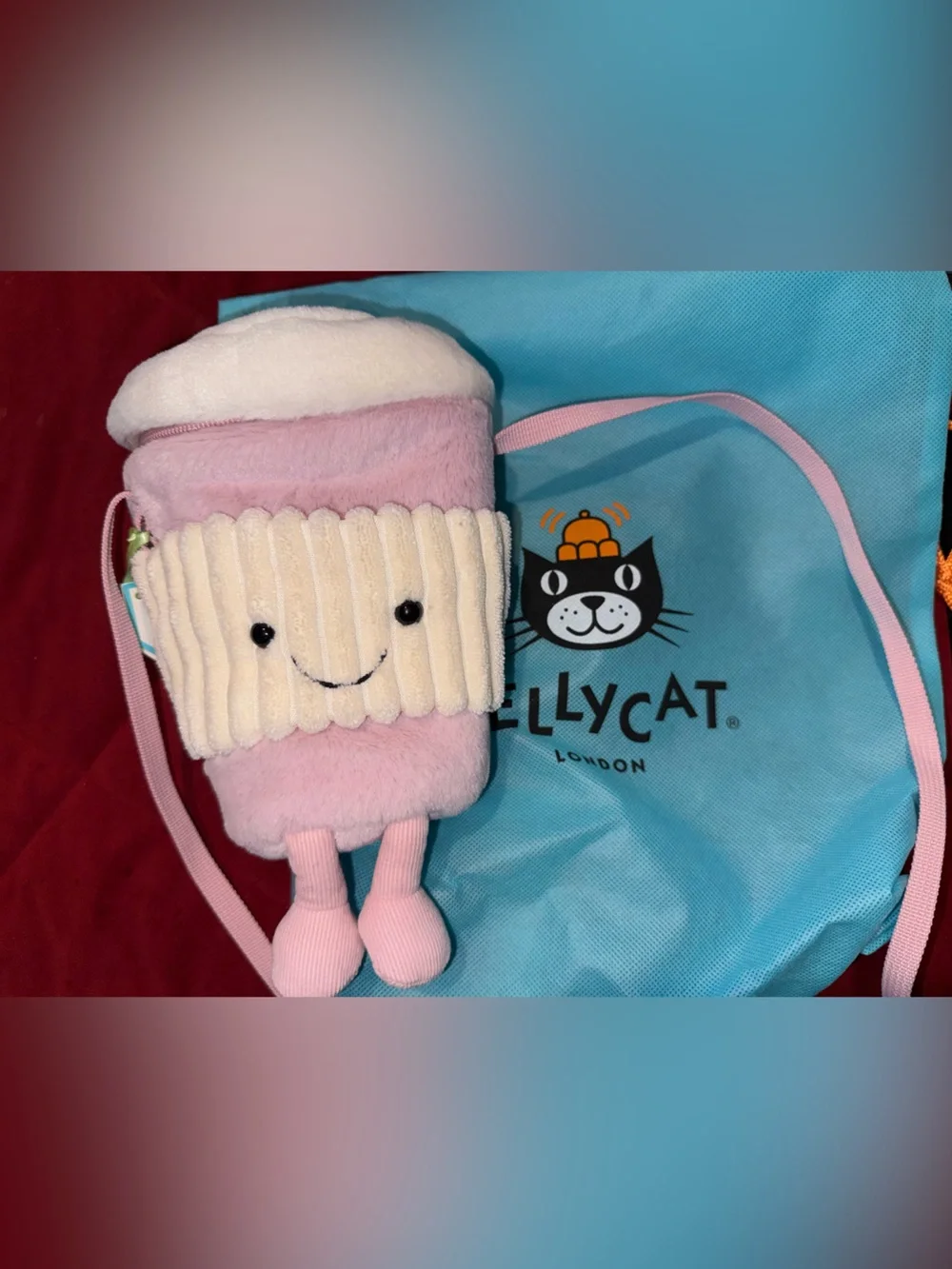 Jellycat Pink Plush Cup Crossbody Bag with Cream Face Panel - Picture 1 of 2